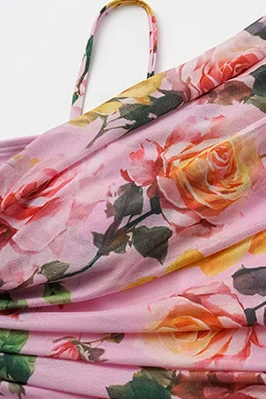 Liore Ροζ Φλοράλ Ολόσωμο Μαγιό με Έναν Ώμο και Φούστα Παρεό Σετ | Μαγιό - Ολόσωμα - Swimwear One Piece | Liore Pink Floral One Shoulder Swimsuit with Pareo Skirt Set