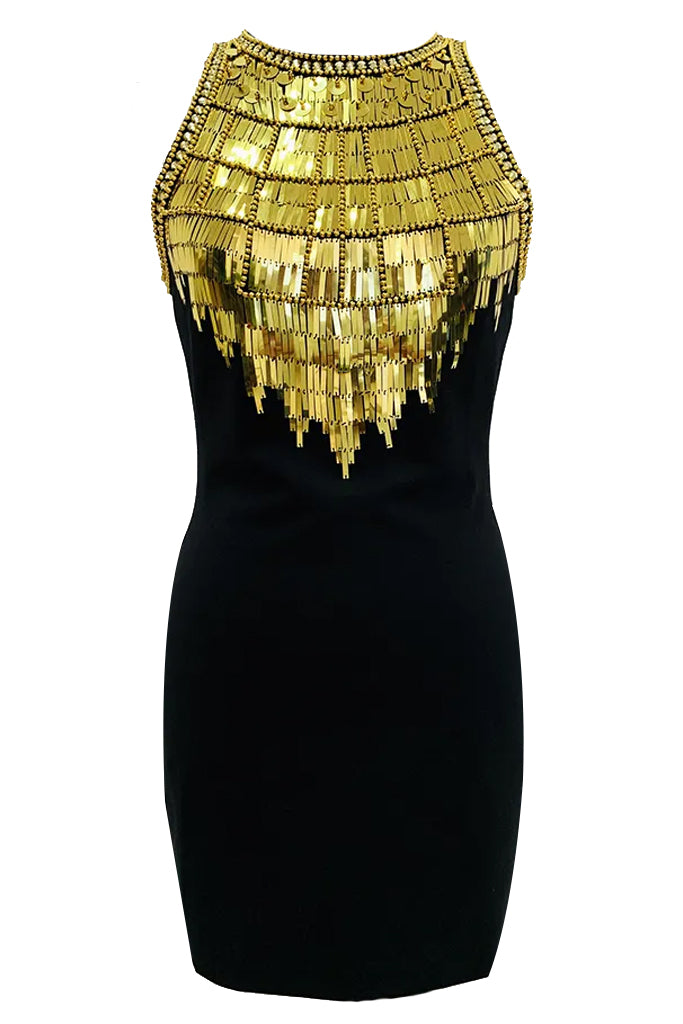 black dress with lace long sleeves Manish Arora Black Gold Embellished Details Dress – Runway Catalog main image 0
