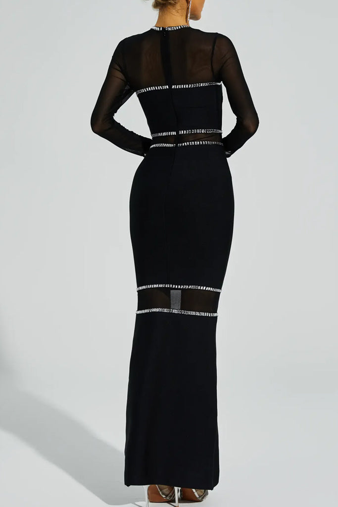 Lustre Βραδινό Φόρεμα με Κρύσταλλα και Διαφάνειες | Φορέματα - Evening Dresses | Lustre Black Mesh Bandage Dress with Crystals