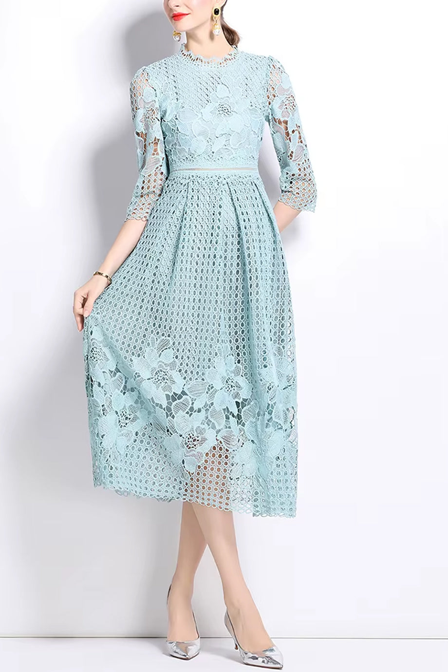 mint green lace dress with sleeves Knee Length Lovely Lace Mint Bubble Sleeve Flower Girl Dress Online