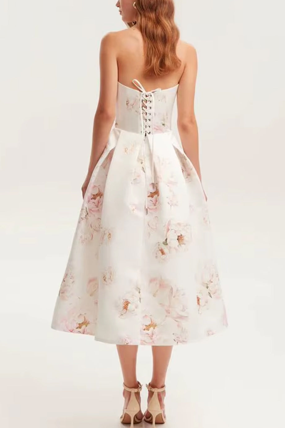 Ivory Crown Εμπριμέ Στραπλες Φόρεμα | Βραδινά Φορέματα - Evening Dresses | Ivory Crown Floral Strapless Flared Dress