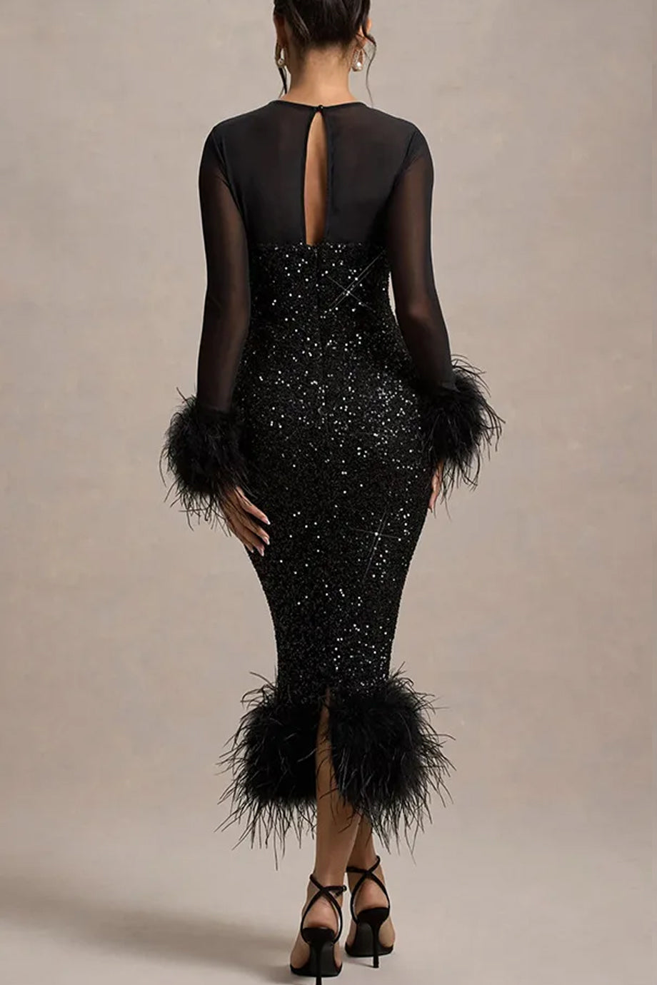 Dalisse Φόρεμα με Παγιέτες και Φτερά | Βραδινά Φορέματα Evening Dresses | Dalisse Sequin Midi Dress with Feather Trim
