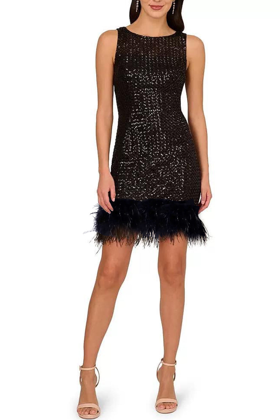 Noira Μίνι Φόρεμα με Φτερά και Παγιέτες | Βραδινά Φορέματα Evening Dresses | Noira Mini Metallic Dress with Feathers