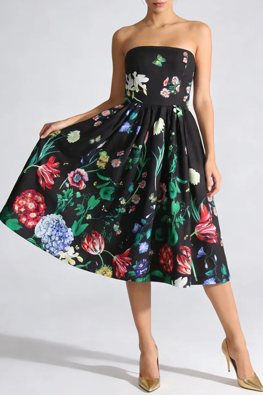 Bellamy Μαύρο Φλοράλ Στραπλες Φόρεμα | Φορέματα - Dresses | Bellamy Strapless Floral Dress