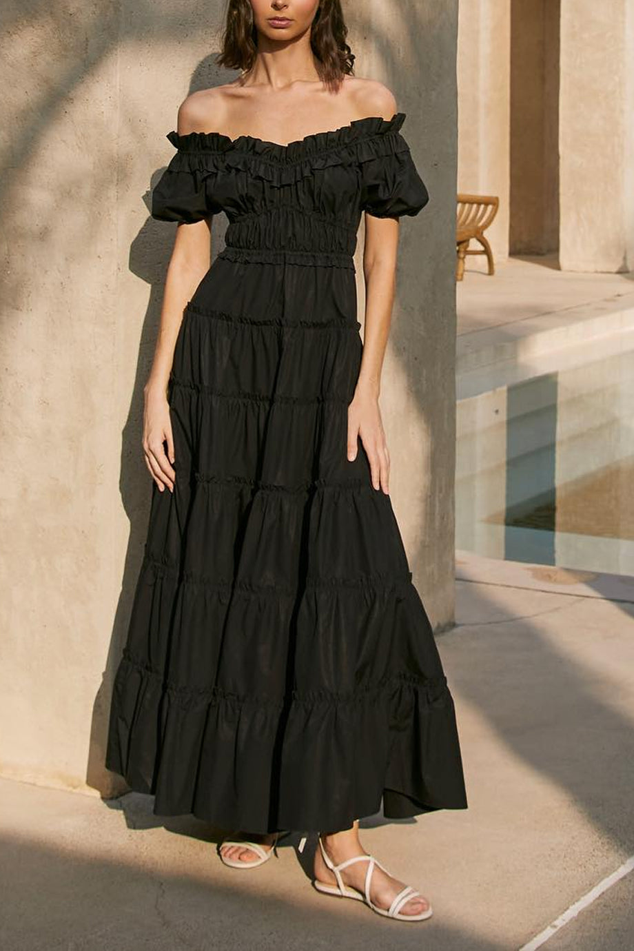 Rosamie Φόρεμα με Παρτούς Ώμους | Γυναικεία Ρούχα - Φορέματα | Rosamie Off Shoulder Tiered Maxi Dress