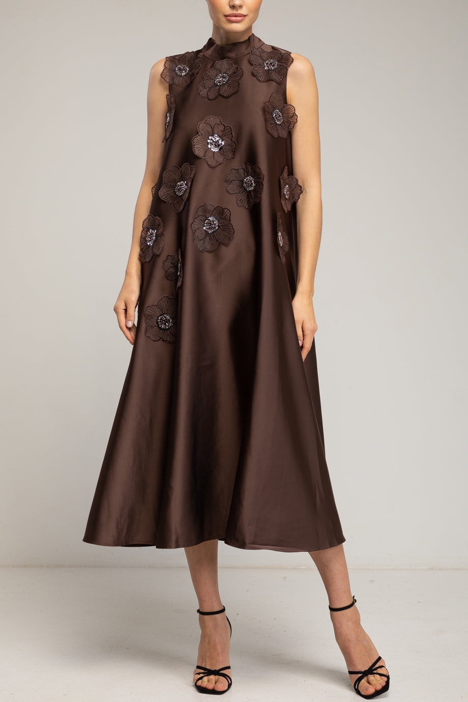 Calissea Βραδινό Μίντι Φόρεμα με Απλικέ Λουλούδια | Γυναικεία Φορέματα - dresses| Calissea Midi Evening Dress with Floral Appliqués