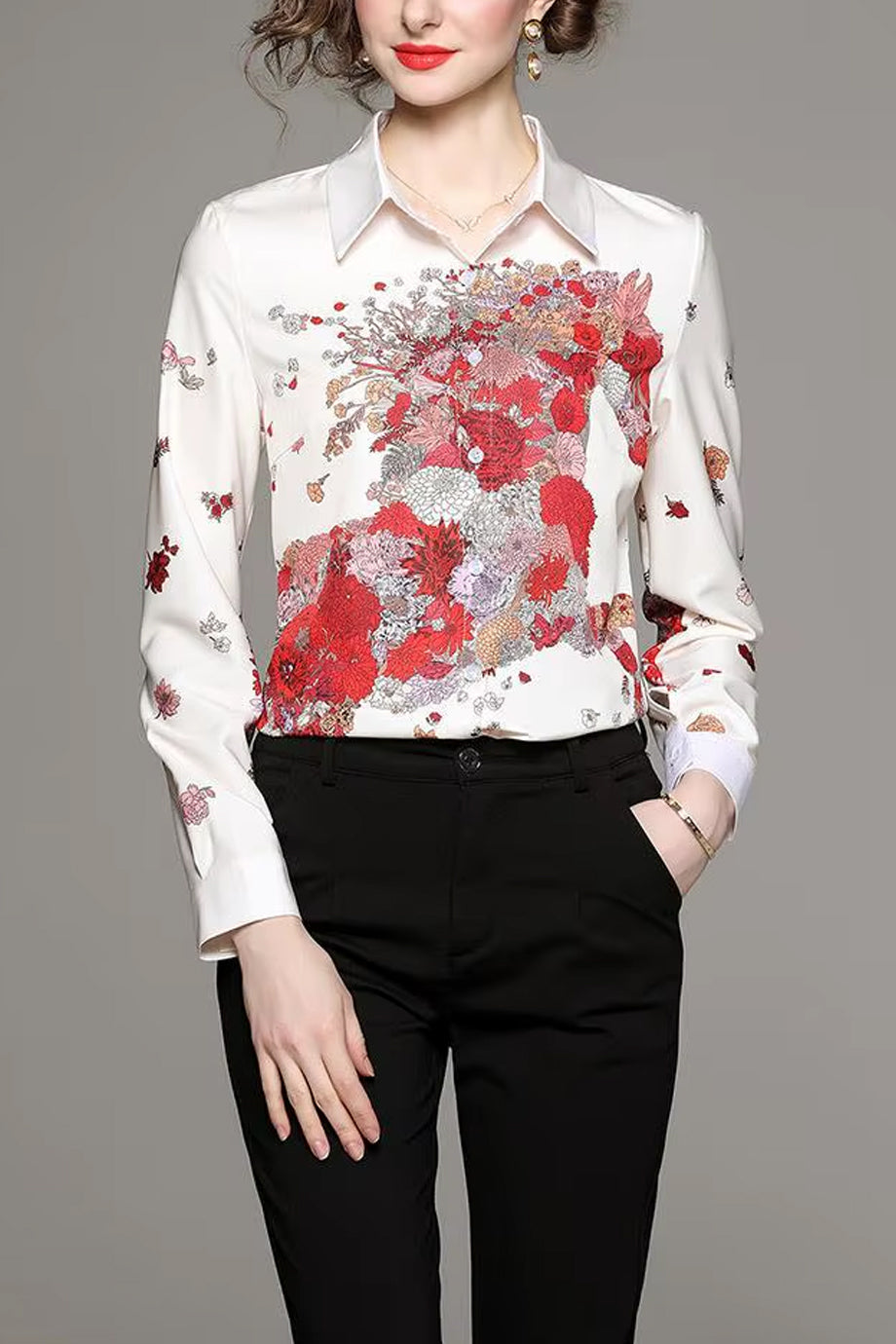 Cabalina Εμπριμέ Πουκάμισο με Άλογο | Γυναικεία Ρούχα - Πουκάμισα Τοπ | Cabalina Horse Printed Shirt