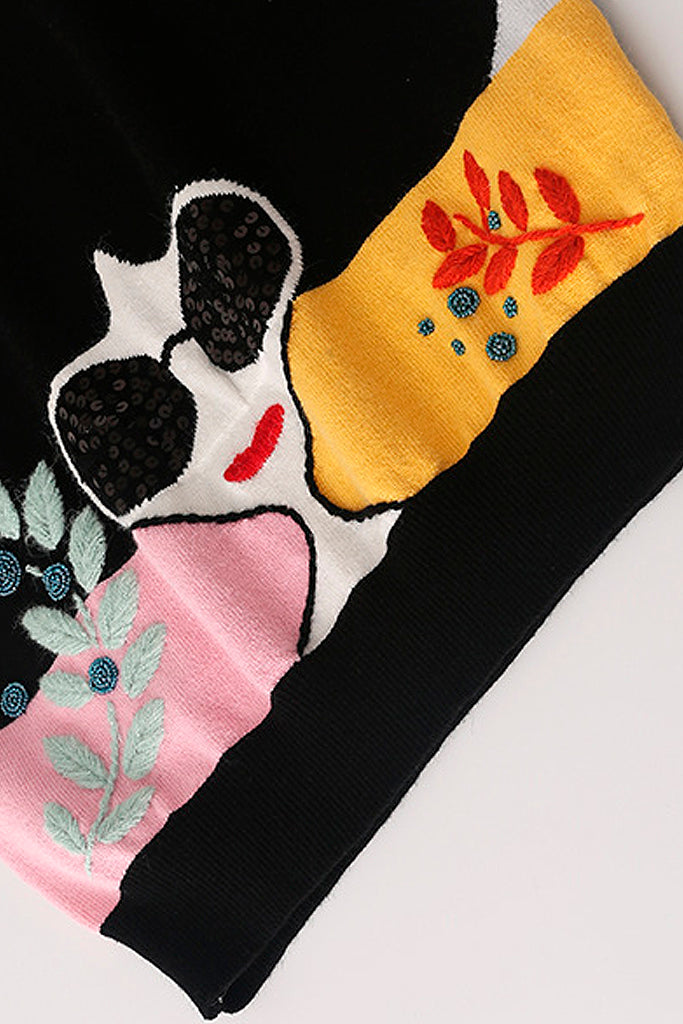 Mima Μαύρο Πολύχρωμο Κεντητό Πουλόβερ | Γυναικεία Ρούχα - Πουλόβερ