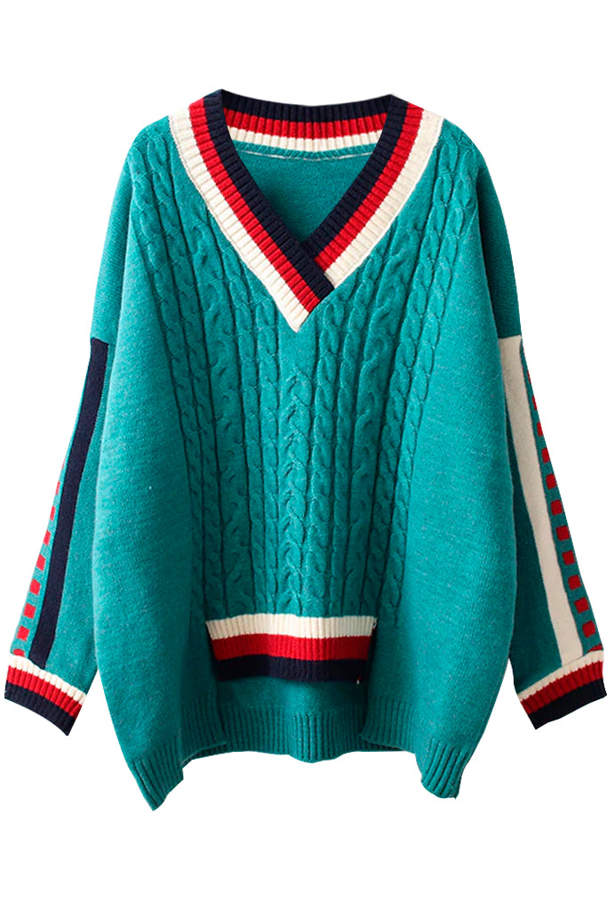 Luigy Γαλάζιο Πολύχρωμο Oversized Πουλόβερ | Γυναικεία Ρούχα - Πουλόβερ