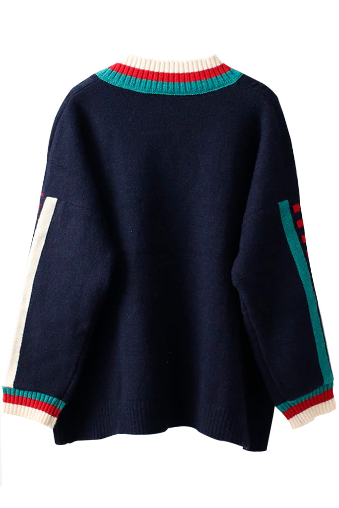Luigy Μπλε Πολύχρωμο Oversized Πουλόβερ | Γυναικεία Ρούχα - Πουλόβερ