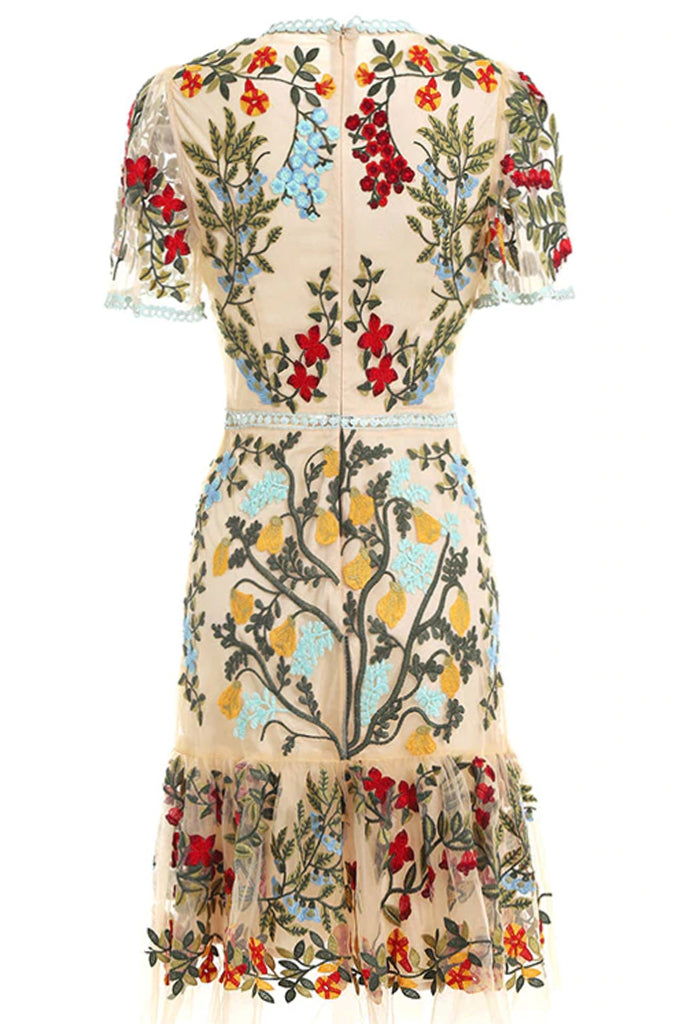 Danica Πολύχρωμο Εμπριμέ Φόρεμα με Δαντέλα και Τούλι | Γυναικεία Φορέματα