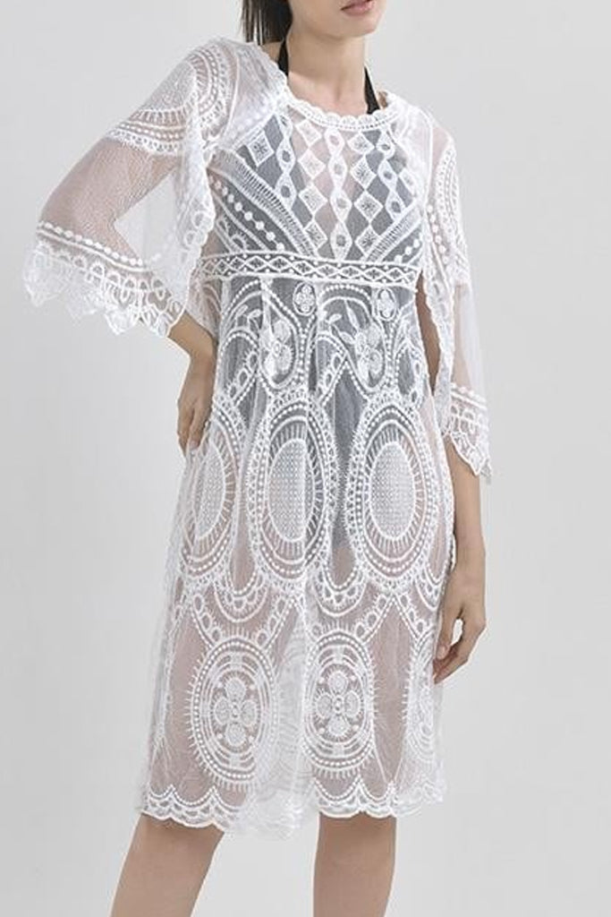 Christina White Kaftan with Lace