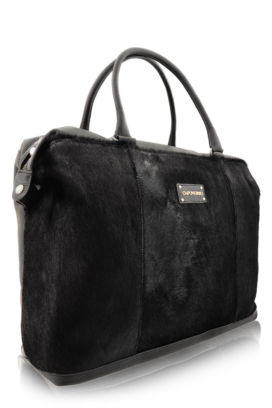 CAPOVERSO CAVALLINO Black Leather Bag with Pony Hair
