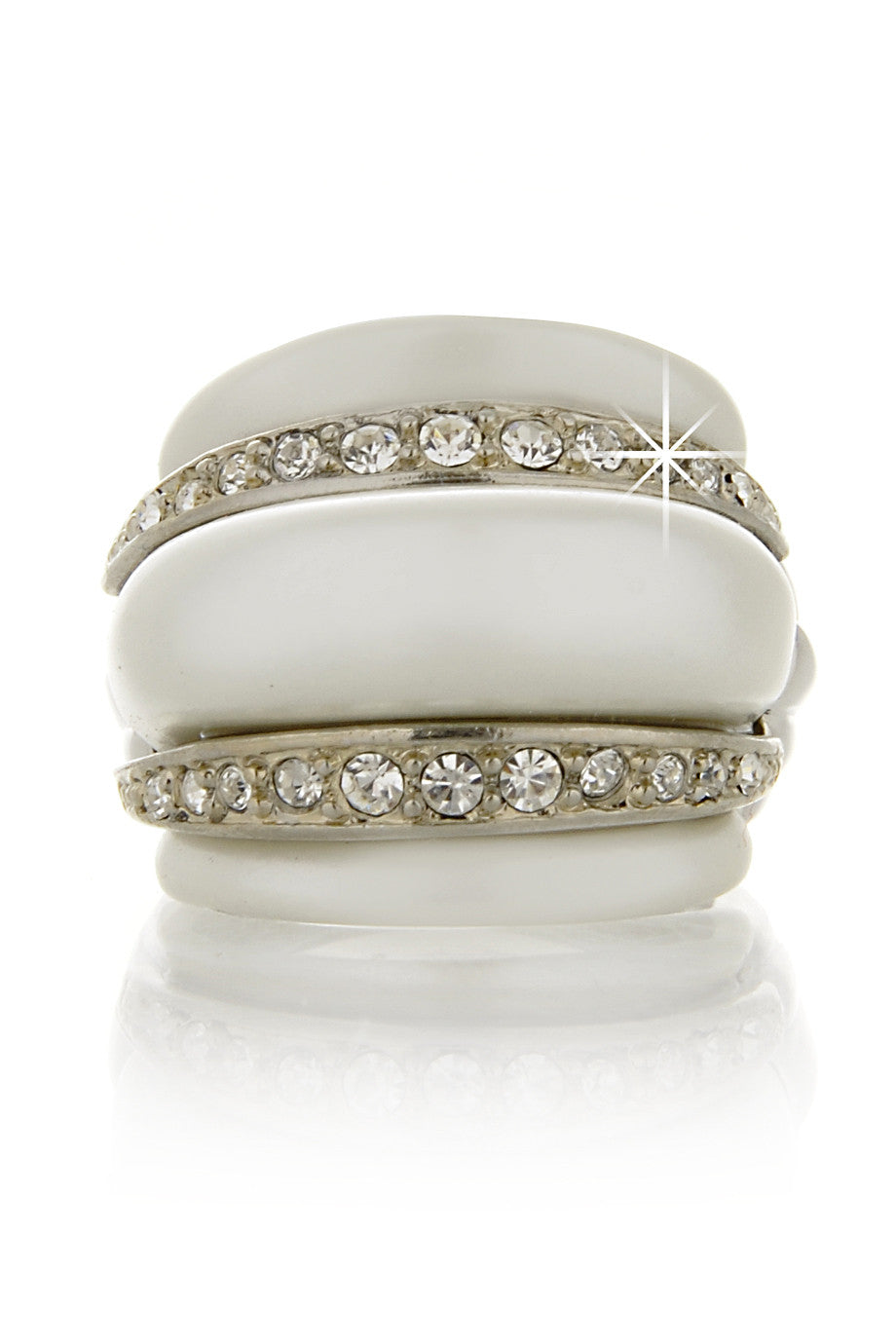 Λευκό Δαχτυλίδι με Κρύσταλλα - Kenneth Jay Lane | Κοσμήματα