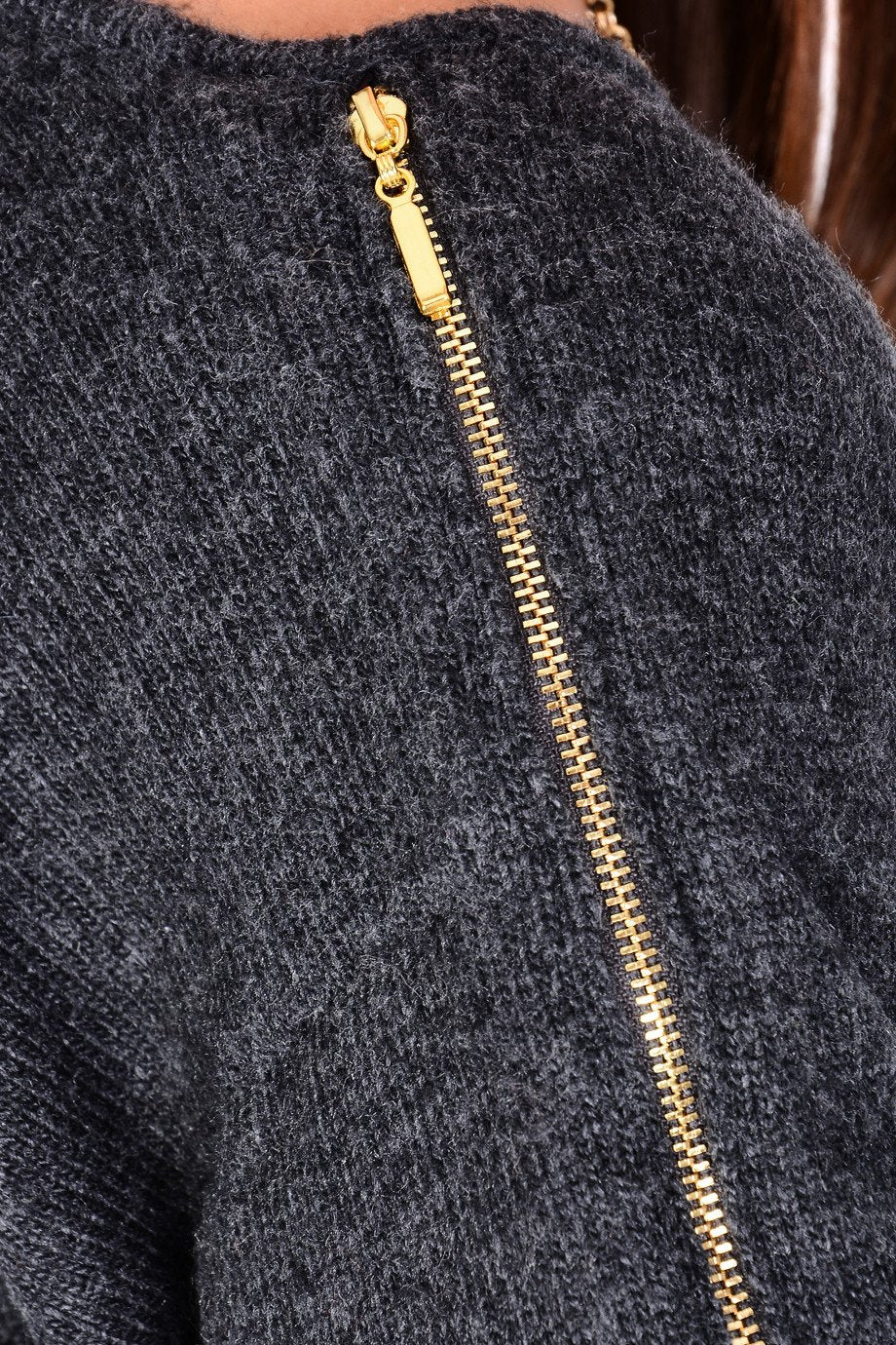 Γκρι Μπλούζα με Φερμουάρ | Γυναικεία Ρούχα