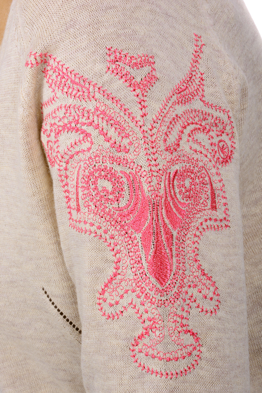 Μπεζ Μπλούζα με Ροζ Κέντημα | Γυναικεία Ρούχα