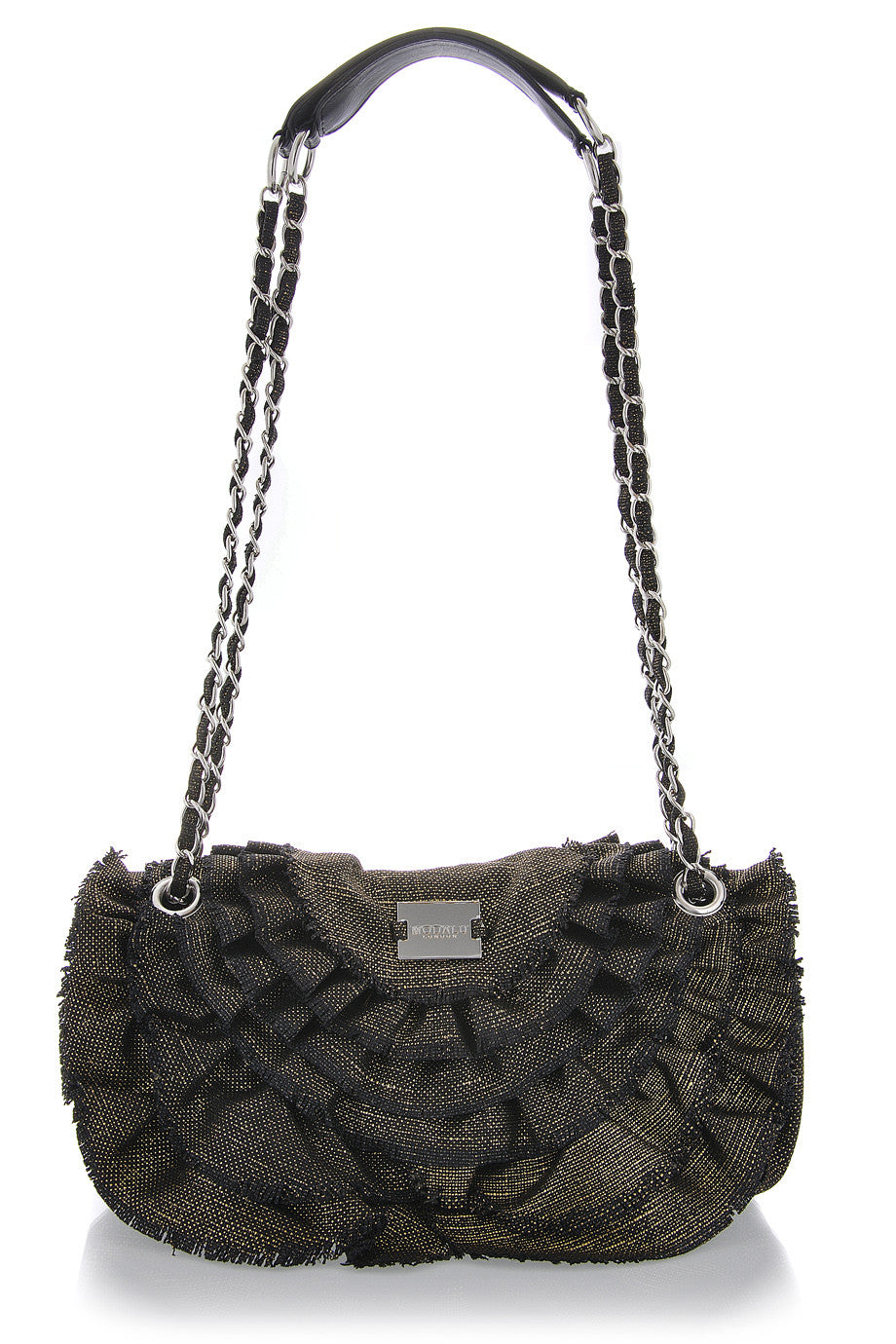 CAN-CAN Khaki/Grey Ruffle Shoulder Bag
