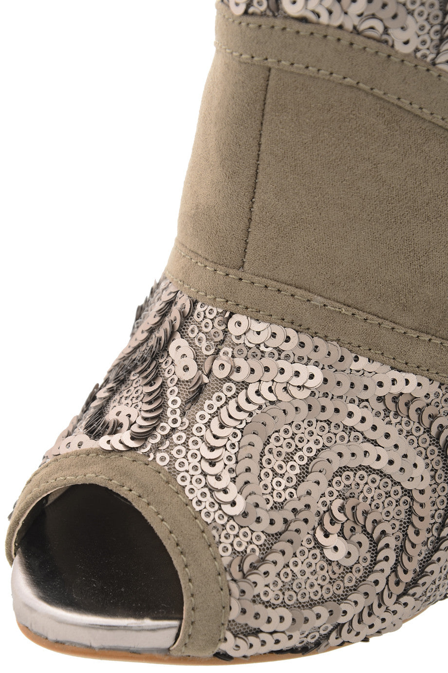 Χακί Μποτάκια Peep Toe Με Παγιέτες | Γυναικεία Παπούτσια