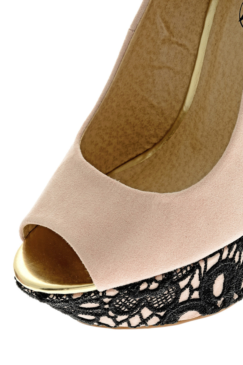 Μπέζ Πλατφόρμες Peep Toe με Σχέδιο Δαντέλας | Γυναικεία Παπούτσια