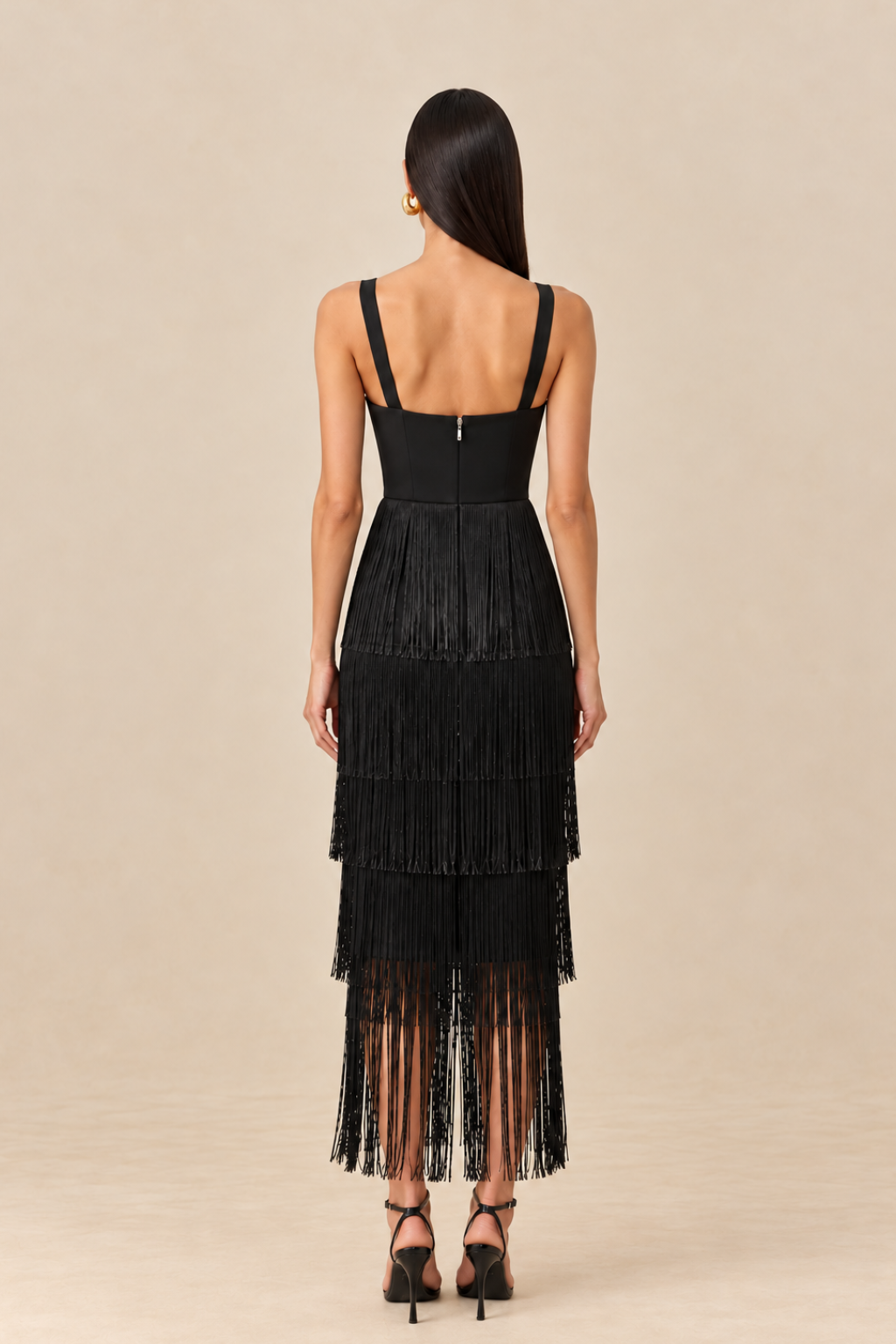Minuit Black Bandage Dress with Fringes