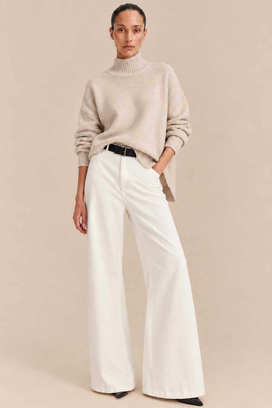 Marione Grey Oversized Knitted Turtleneck Sweater