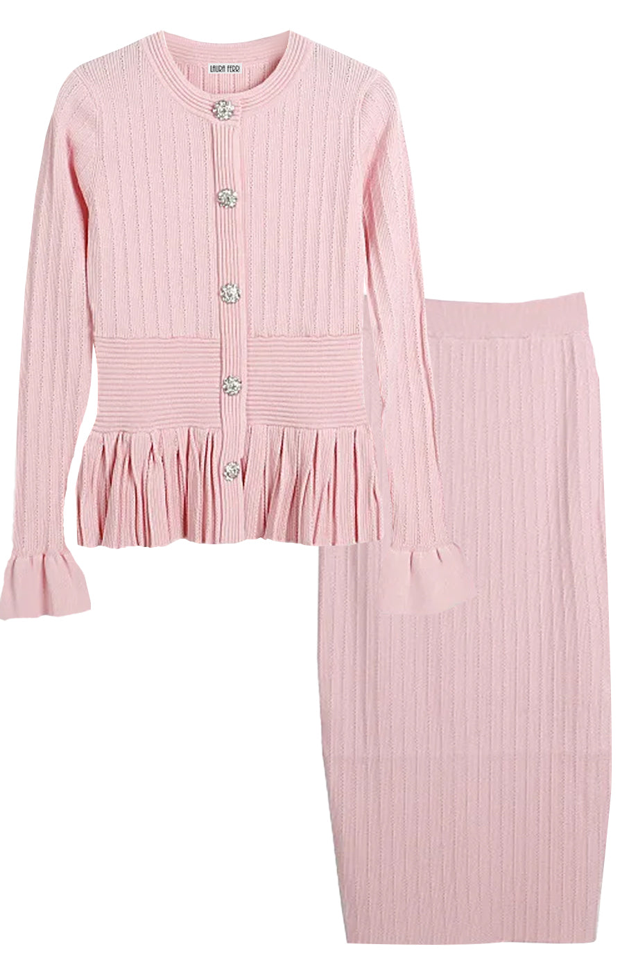 Amara Belle Πλεκτό Σετ με Τοπ και Φούστα | Γυναικεία Ρούχα - Πλεκτά Σετ Clothing Sets | Amara Belle Knit Set with Cardigan and Skirt