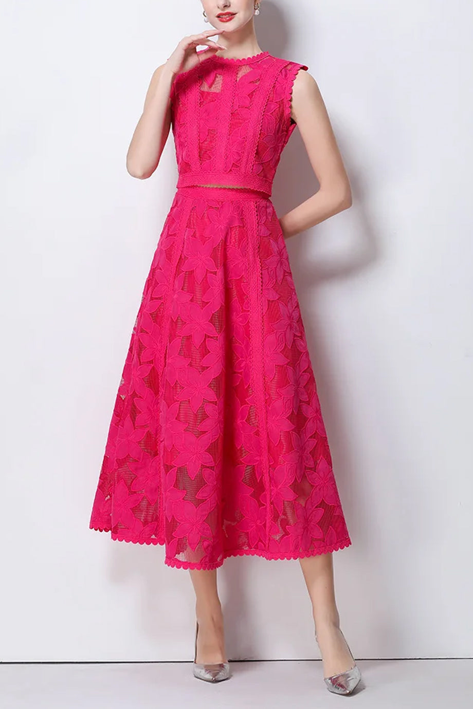 Lace Elyne Σετ Τοπ και Μίντι Φούστα με Σχέδιο Δαντέλας | Σετ Ρούχων - Clothing Sets | Lace Elyne Set with Top and Skirt with Lace 