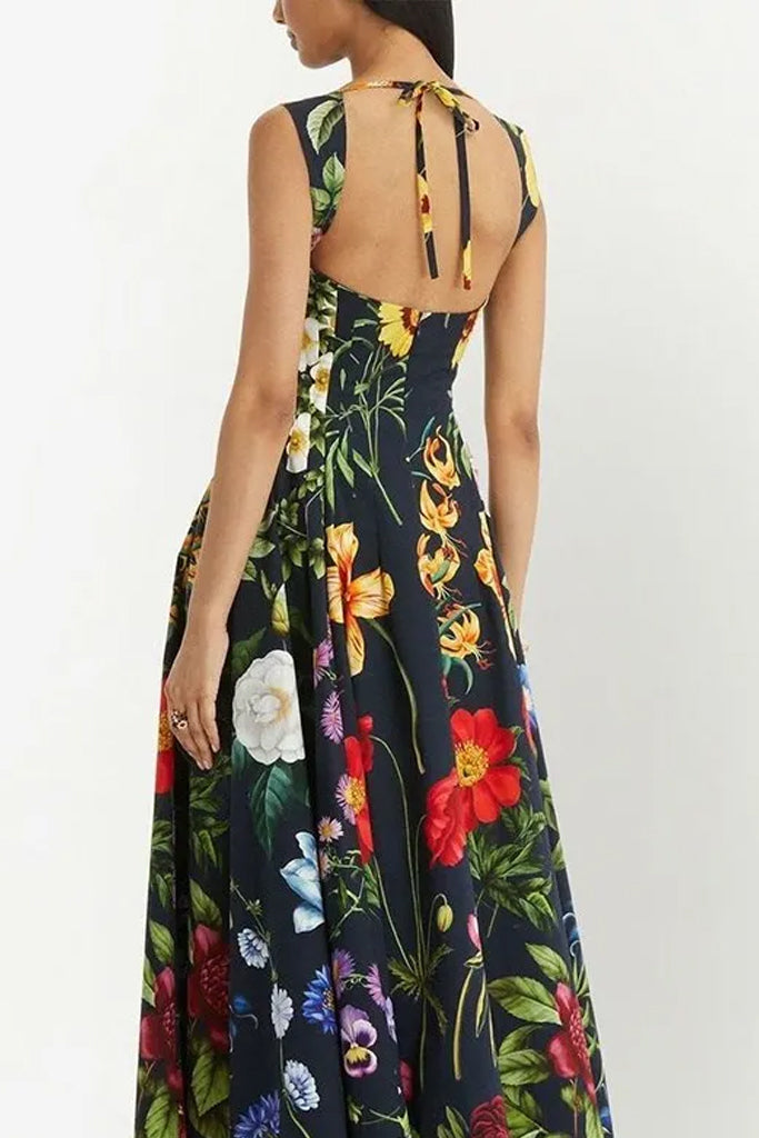 Zafira Black Floral Sleeveless Dress