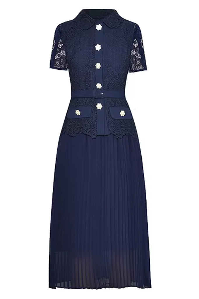 Daleyza Blue Dress Set with Lace and Pleats