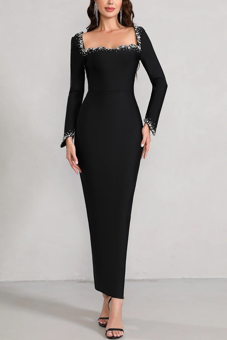 Ismerine Μαύρο Bandage Φόρεμα με Κρύσταλλα | Φορέματα - Βραδινά - Evening Dresses | Ismerine Bandage Dress with Crystals