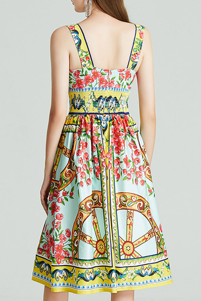 Besiana Colorful Printed Floral Dress With Straps